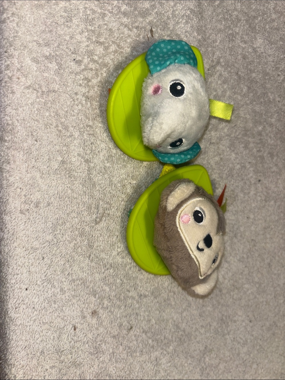 Plush Animal rattles for legs or wrist - Lime, White, Teal, Brown